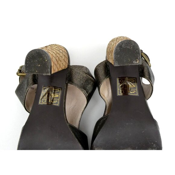 Farylrobin Womens Metallic Peep Toe Block Heels W/ Buckle Closure Size 8 - Picture 13 of 15